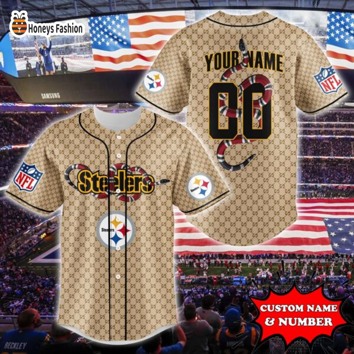 Pittsburgh Steelers NFL Gucci Custom Name And Number Baseball Jersey