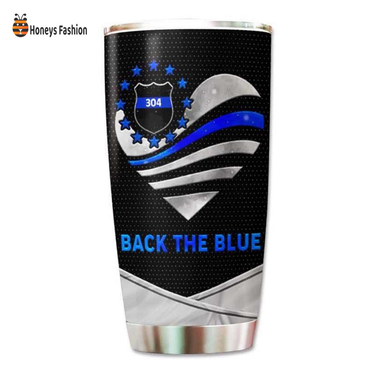 Police Wife Mom Back The Blue Heart Thin Blue Line Badge Personalized Tumbler
