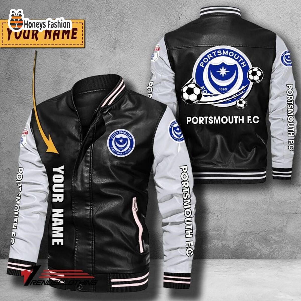 Portsmouth F.C Custom Name Leather Bomber Jacket