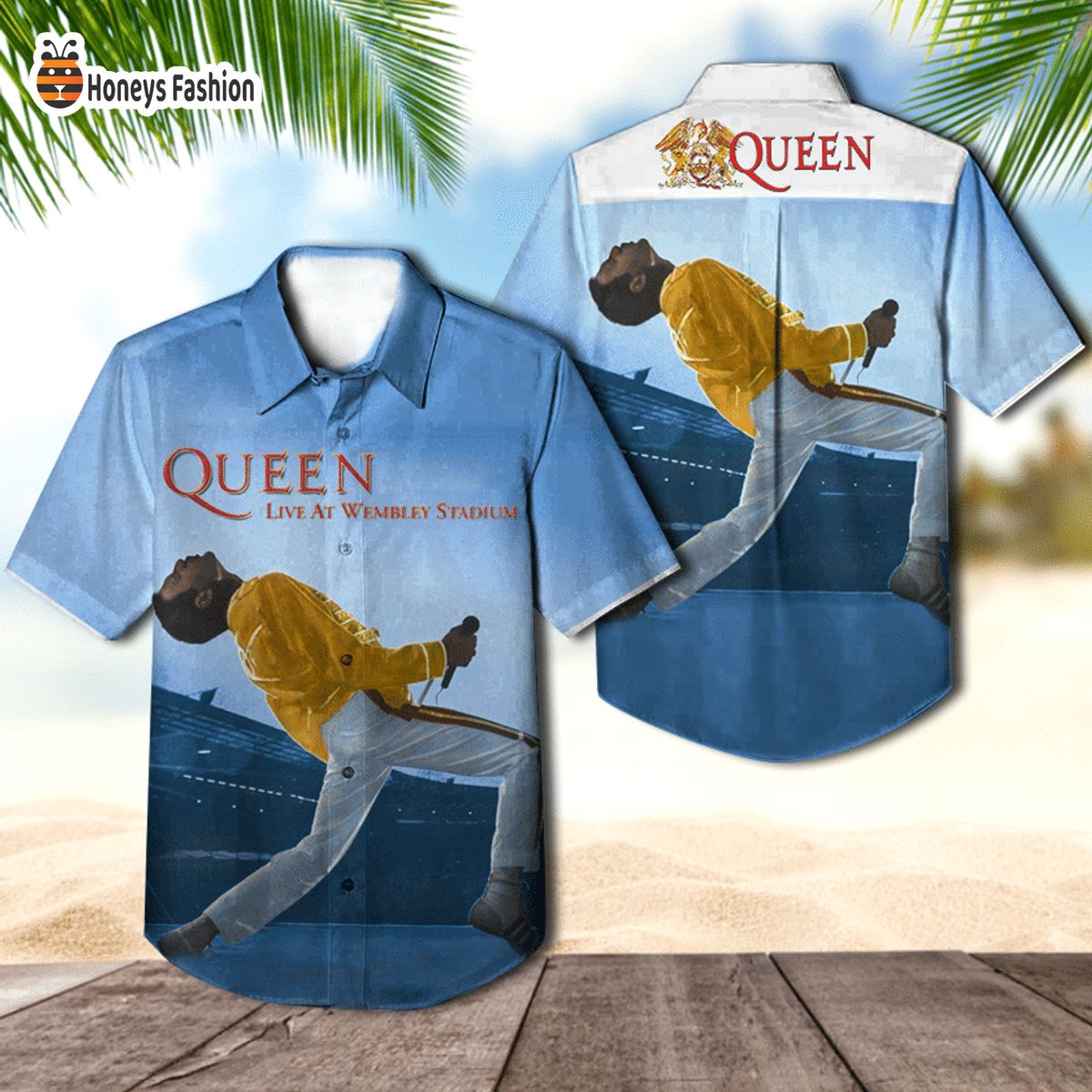 Queen band live at wembley stadium album cover hawaiian shirt