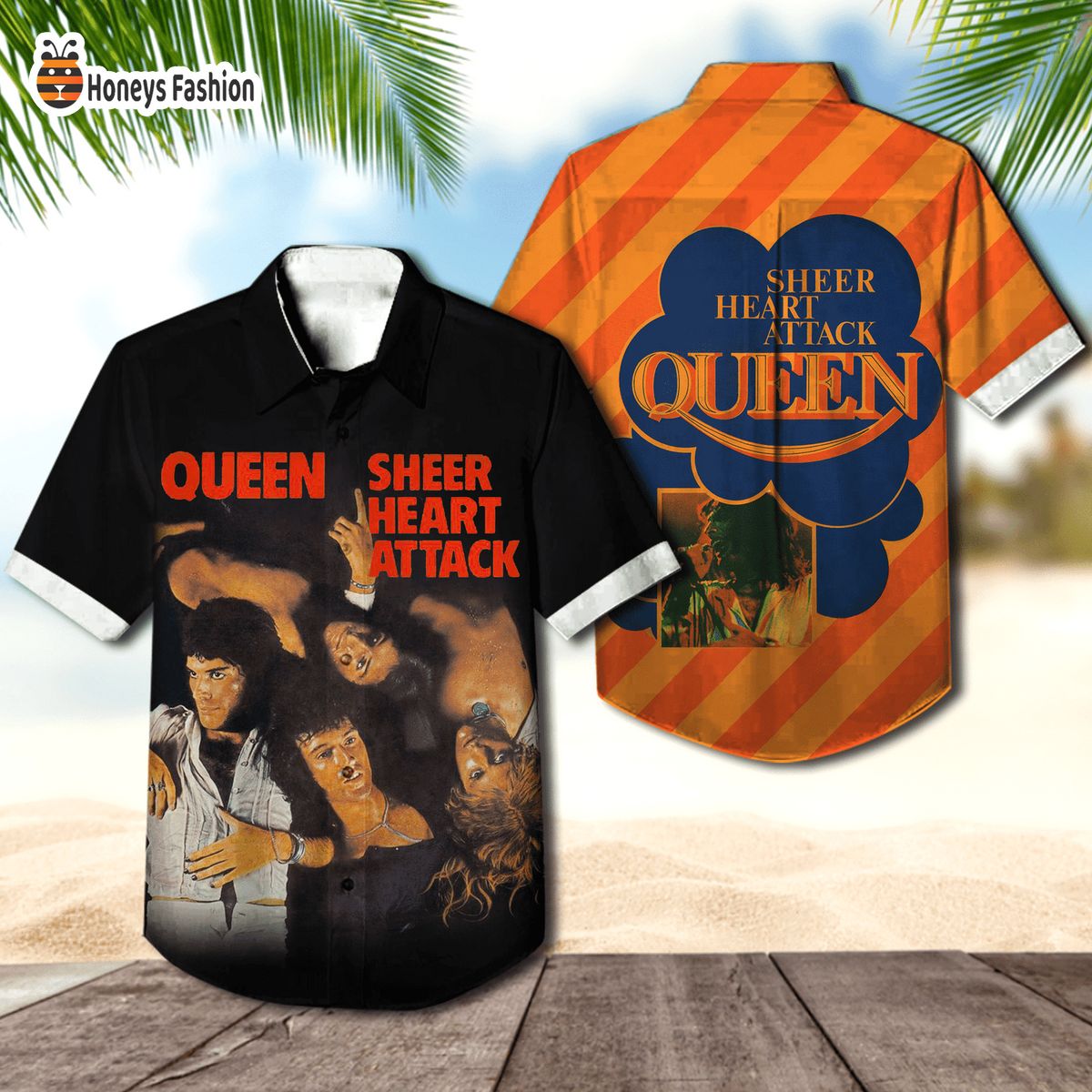 Queen band sheer heart attack 1974 album cover hawaiian shirt