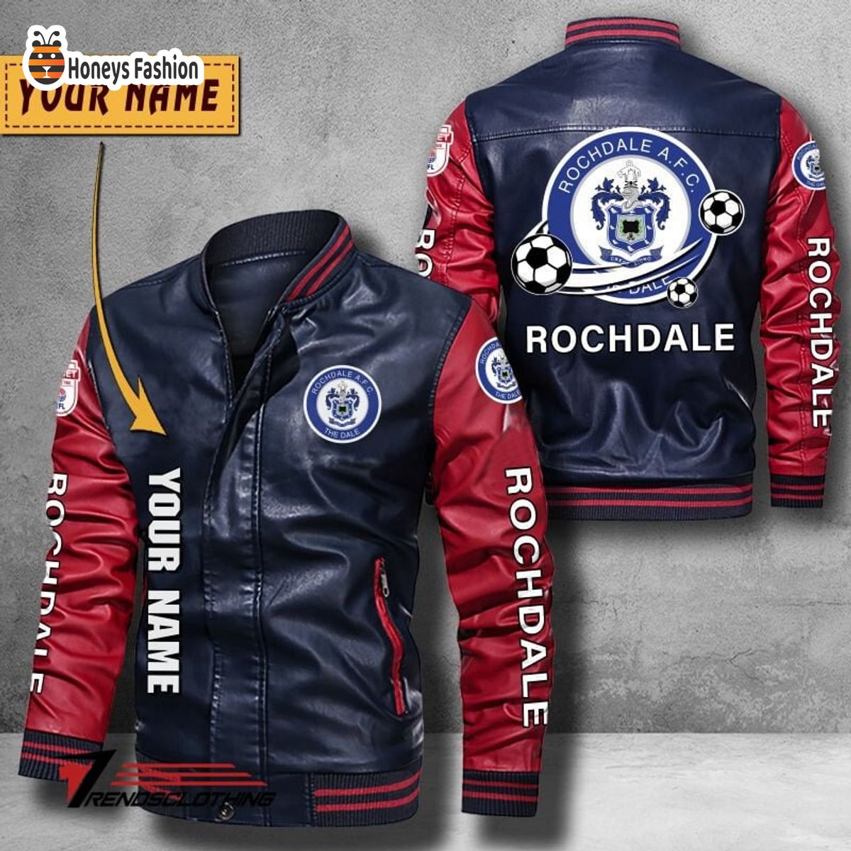 Rochdale AFC Custom Name Leather Bomber Jacket