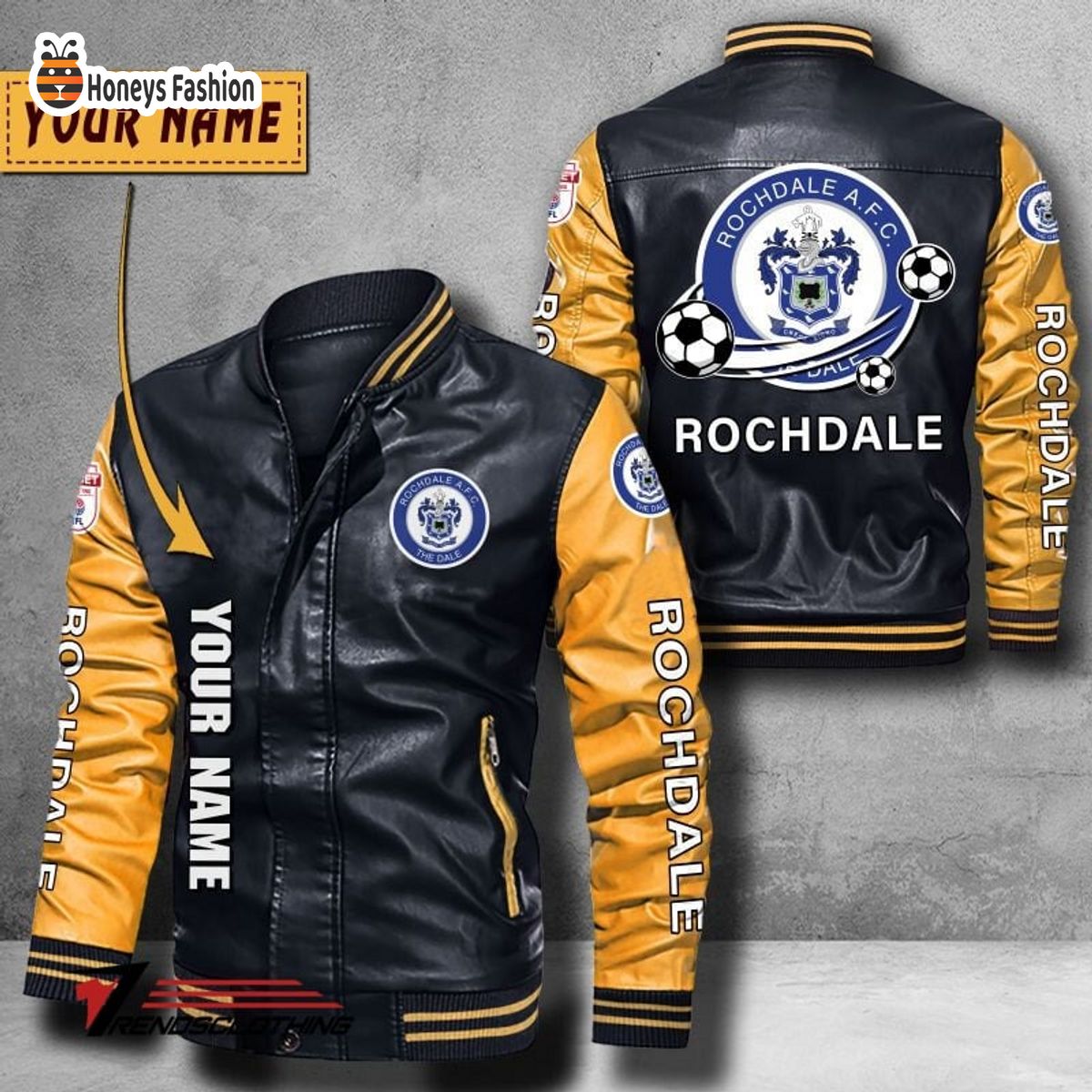 Rochdale AFC Custom Name Leather Bomber Jacket