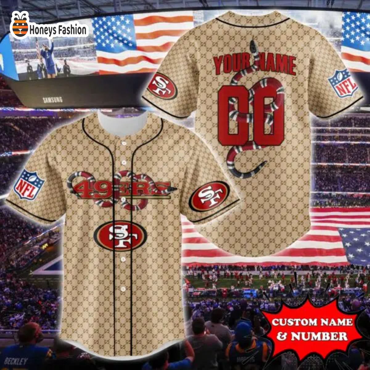 San Francisco 49ers NFL Gucci Custom Name And Number Baseball Jersey
