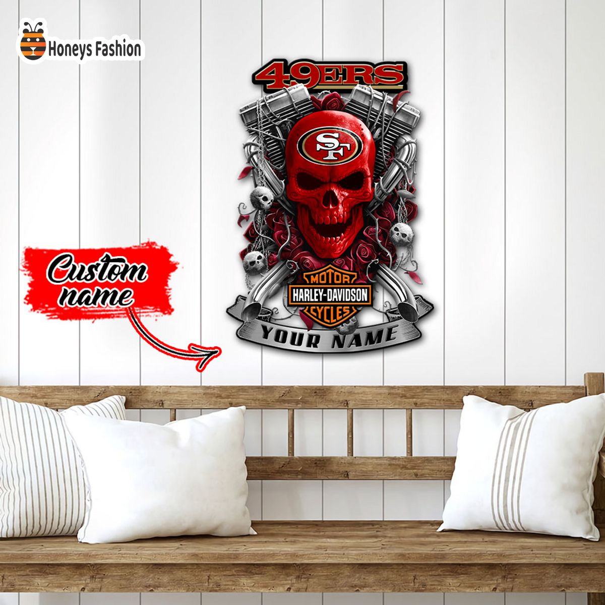 San Francisco 49ers Skull Harley Davidson Custom Name Metal sign