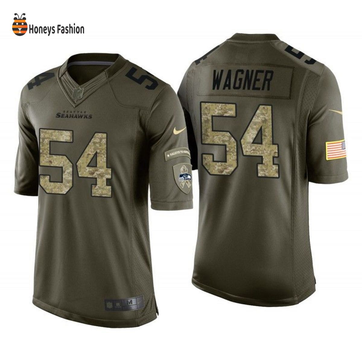 Seattle Seahawks Bobby Wagner Number 54 Green Camo Salute to Service Jersey