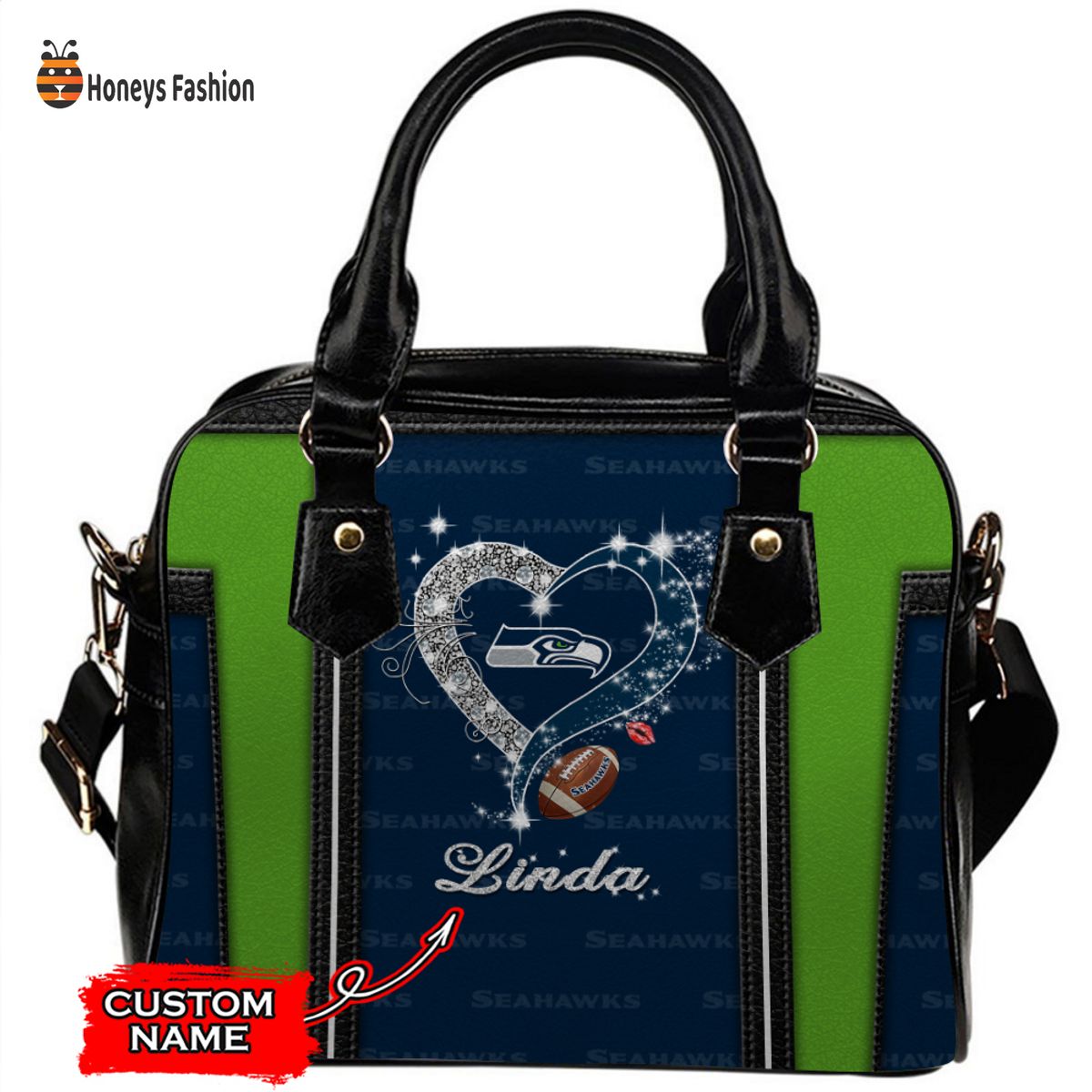 Seattle Seahawks NFL Custom Name Leather Handbag Tote bag