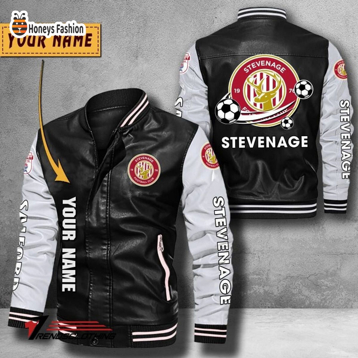 Stevenage Football Club Custom Name Leather Bomber Jacket