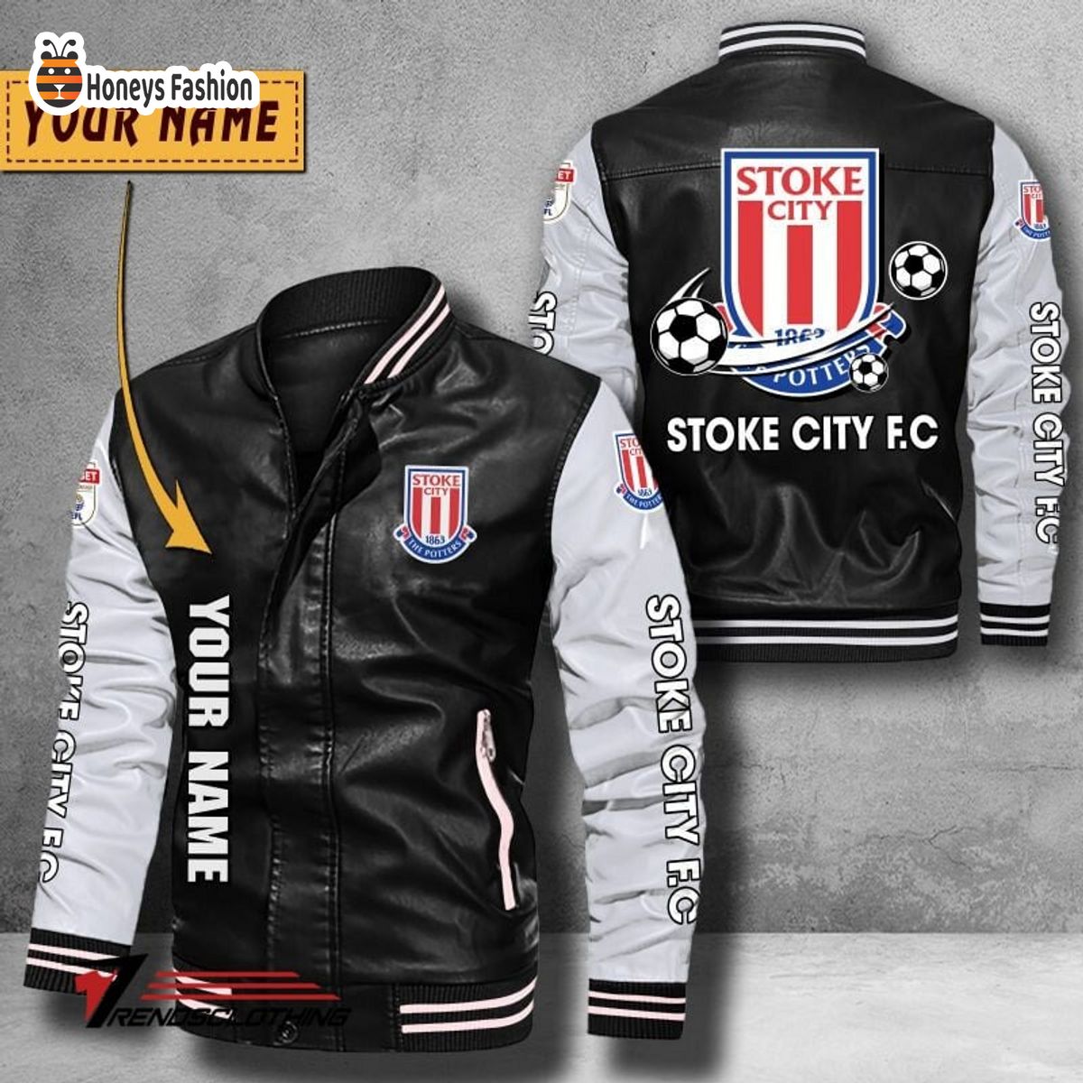 Stoke City F.C Custom Name Leather Bomber Jacket