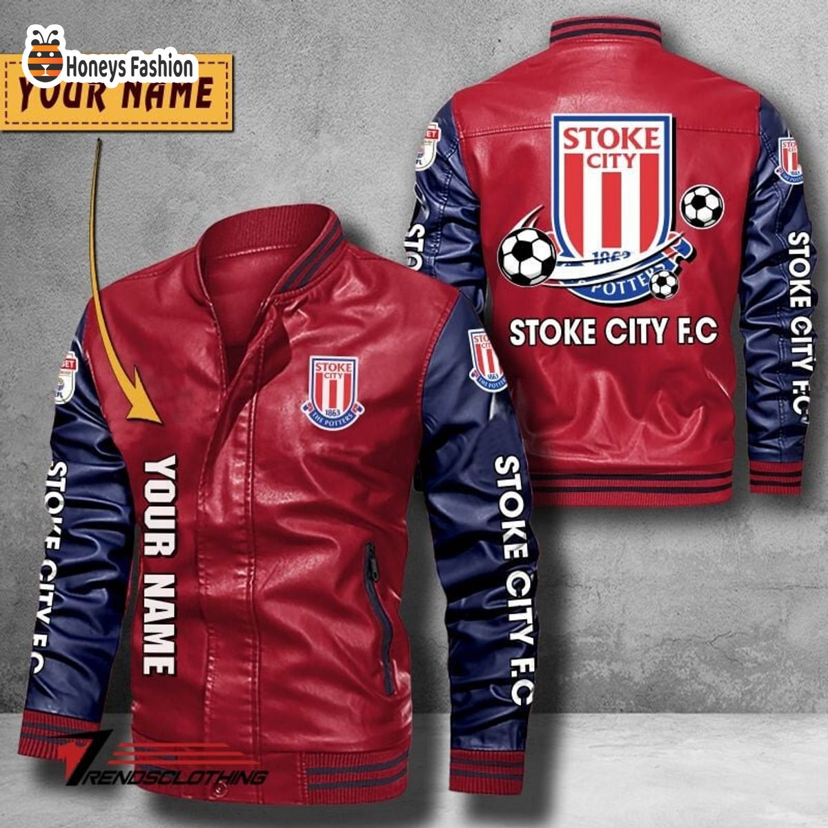 Stoke City F.C Custom Name Leather Bomber Jacket