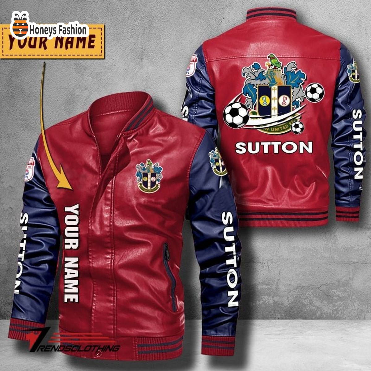 Sutton United Custom Name Leather Bomber Jacket