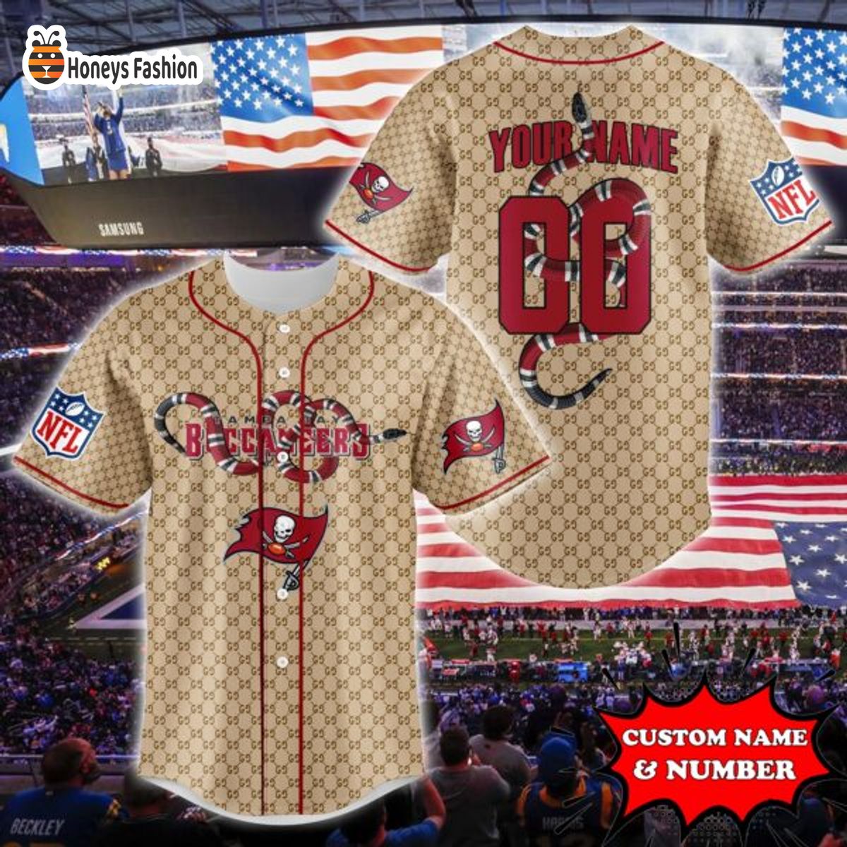 Tampa Bay Buccaneers NFL Gucci Custom Name And Number Baseball Jersey
