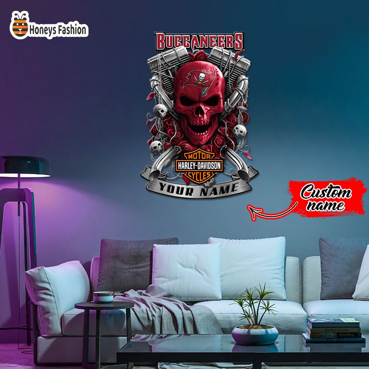 Tampa Bay Buccaneers Skull Harley Davidson Custom Name Metal sign