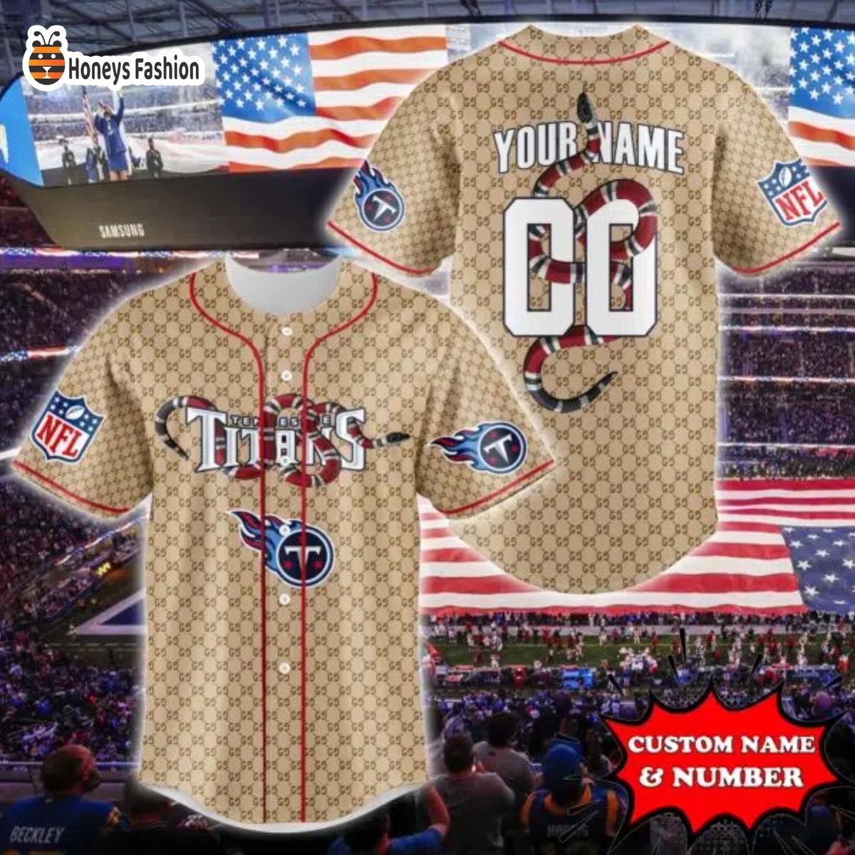 Tennessee Titans NFL Gucci Custom Name And Number Baseball Jersey