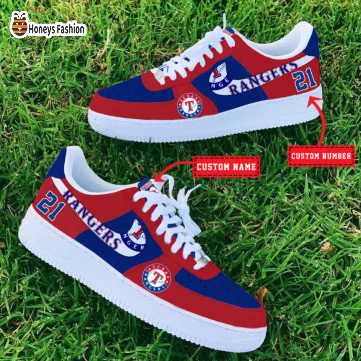 Texas Rangers MLB Custom Name And Number Air Force 1 Sneaker