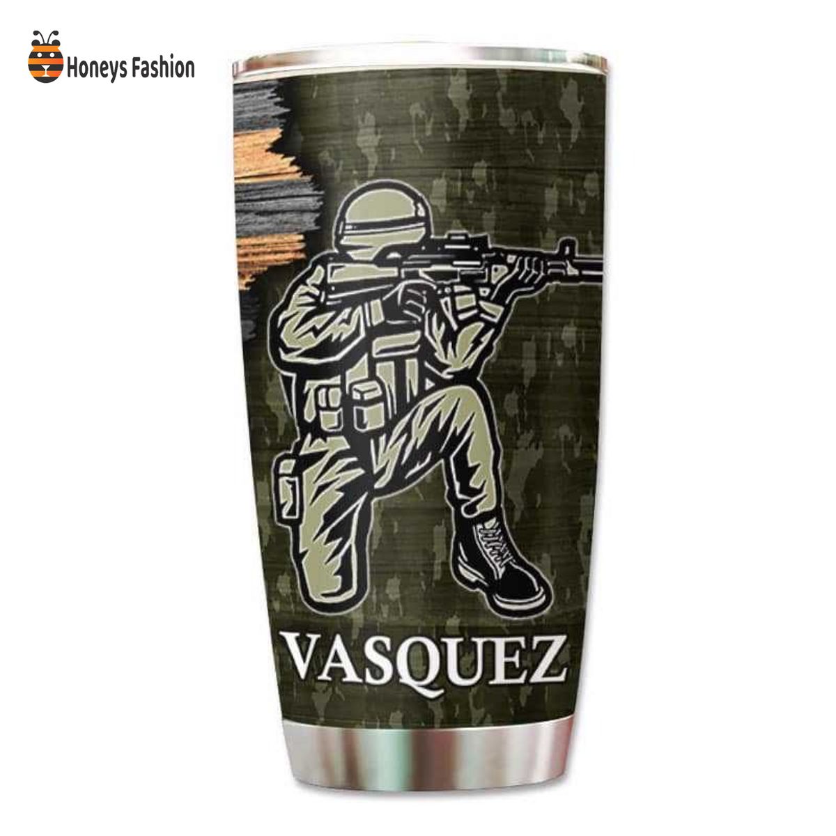 Vasquez Half Camouflage Flag Army Soldier Personalized Tumbler
