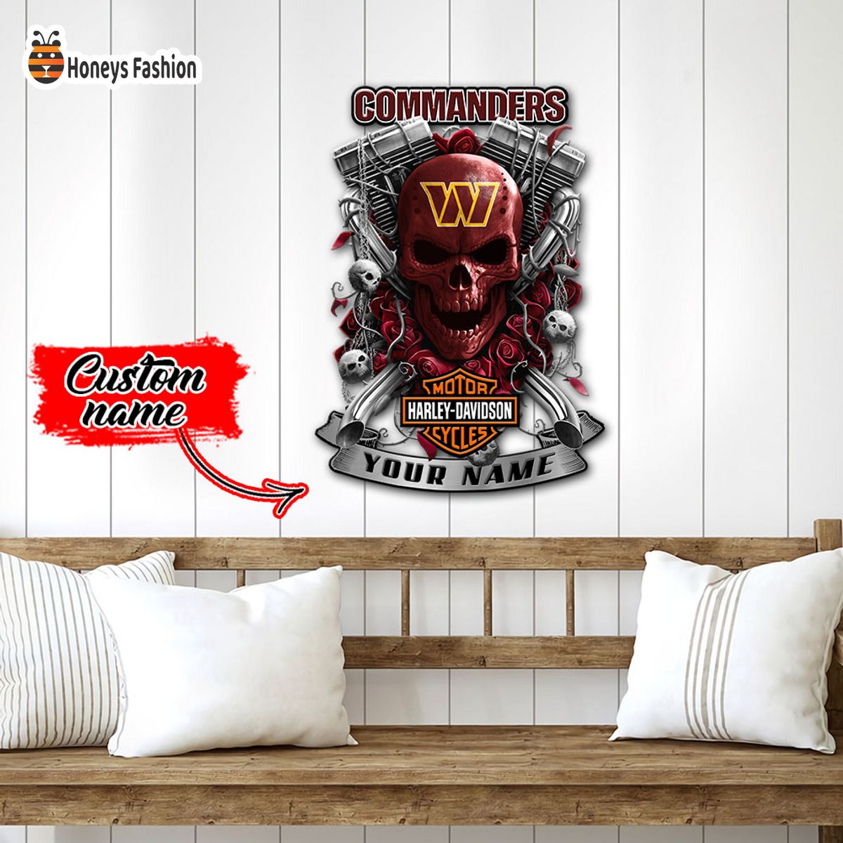 Washington Commanders Skull Harley Davidson Custom Name Metal sign