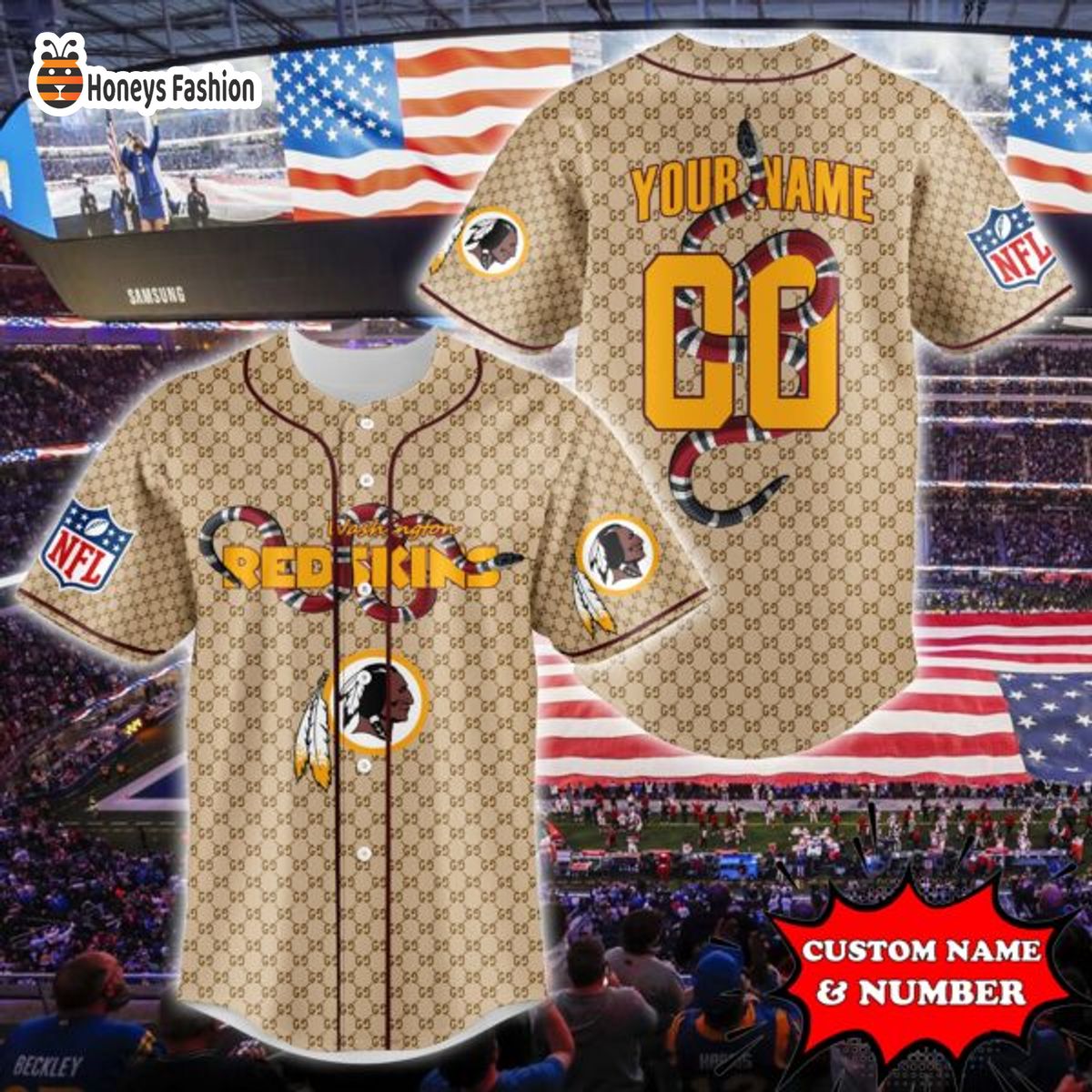 Washington Redskins NFL Gucci Custom Name And Number Baseball Jersey