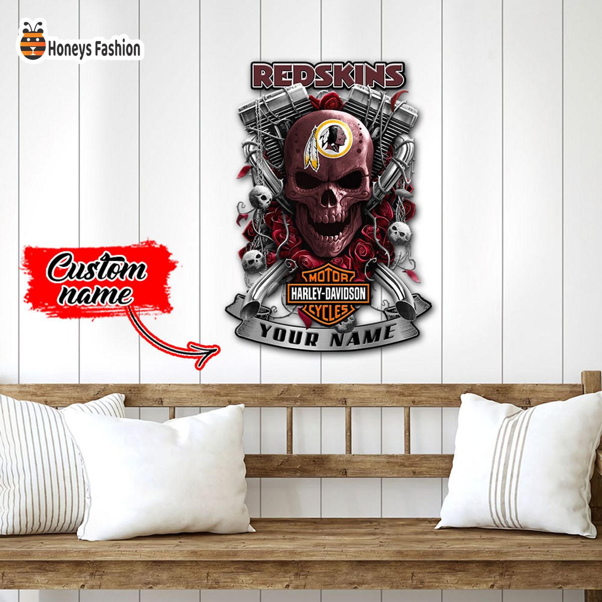 Washington Redskins Skull Harley Davidson Custom Name Metal sign