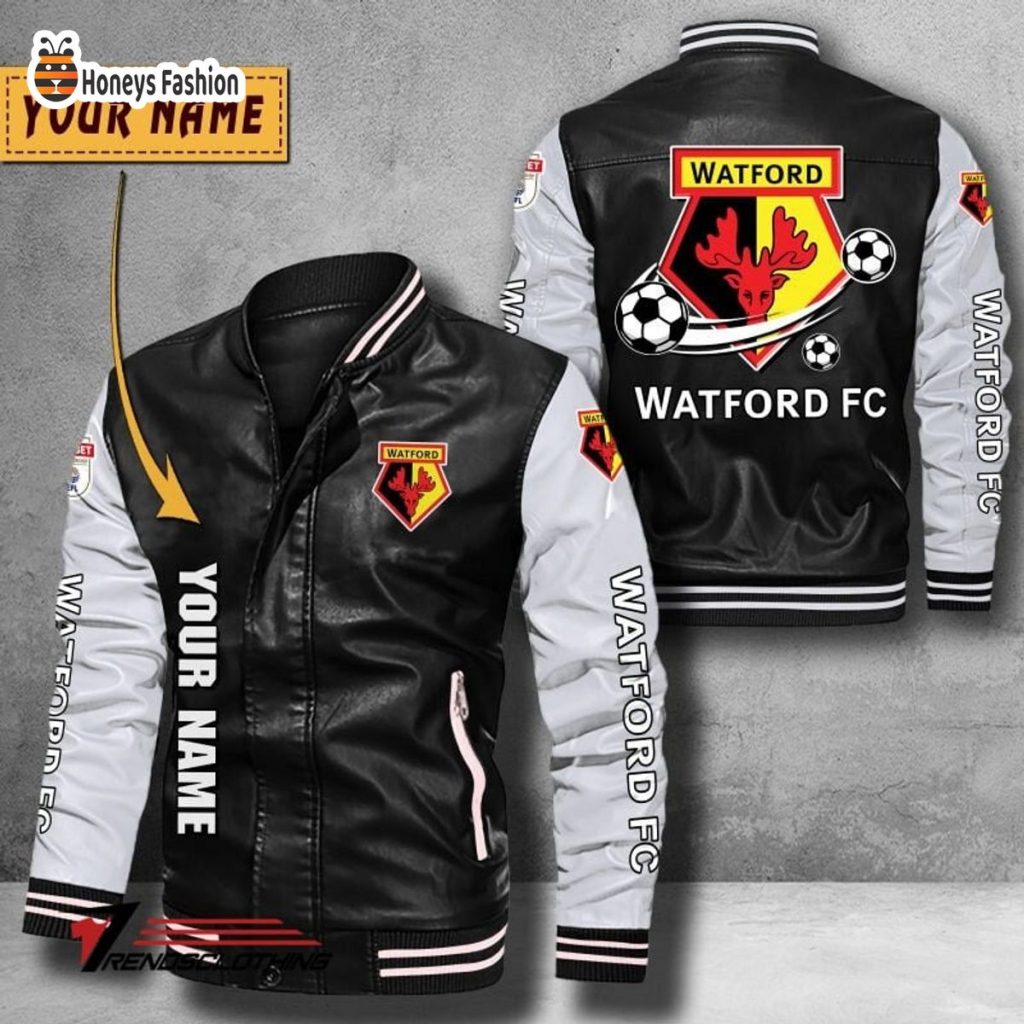 Watford Custom Name Leather Bomber Jacket