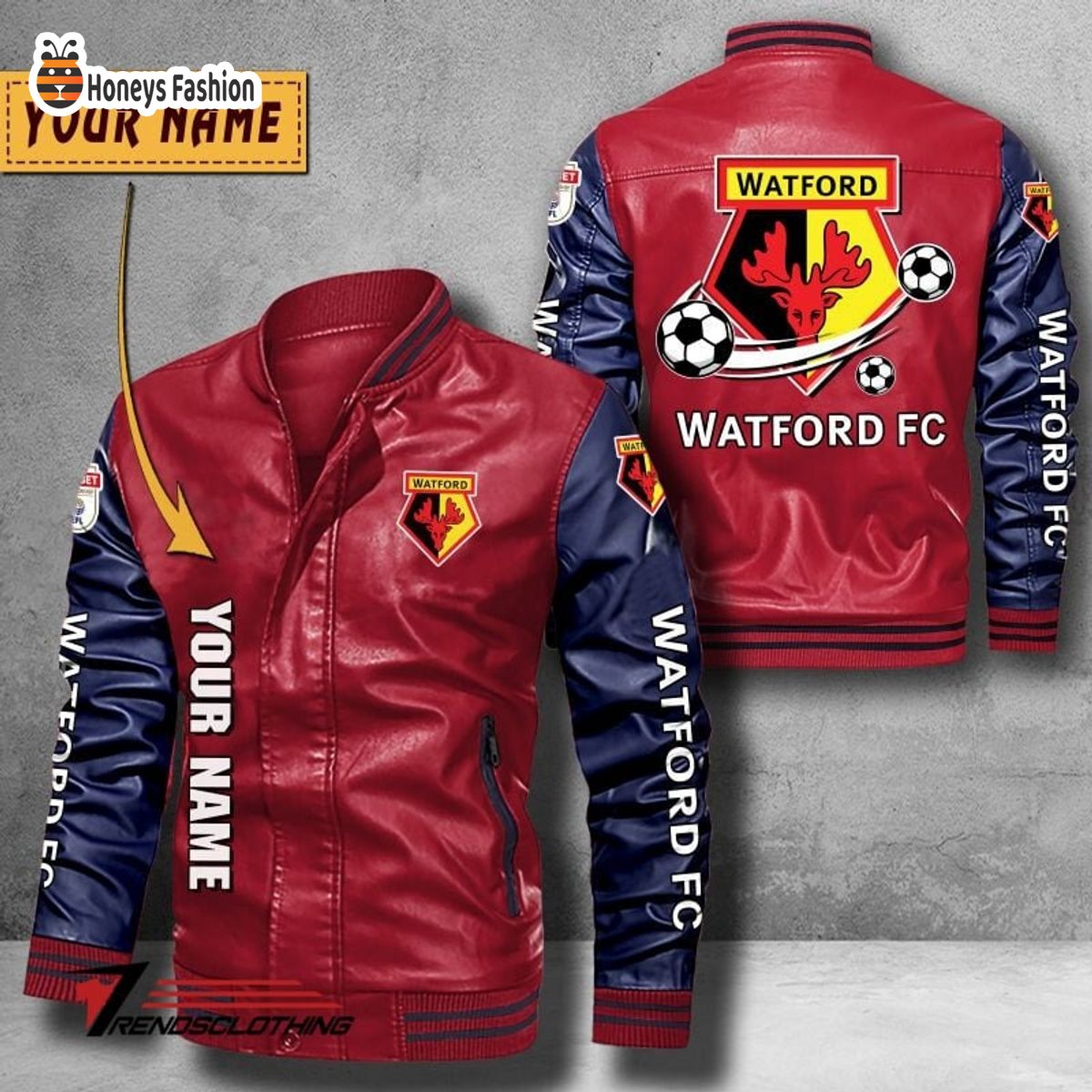Watford Custom Name Leather Bomber Jacket
