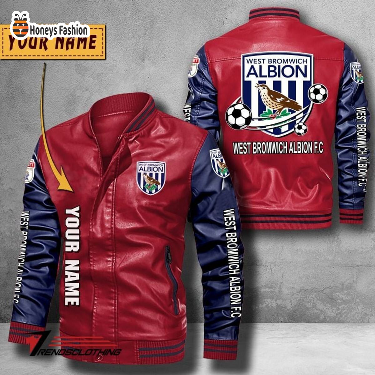 West Bromwich Albion F.C Custom Name Leather Bomber Jacket