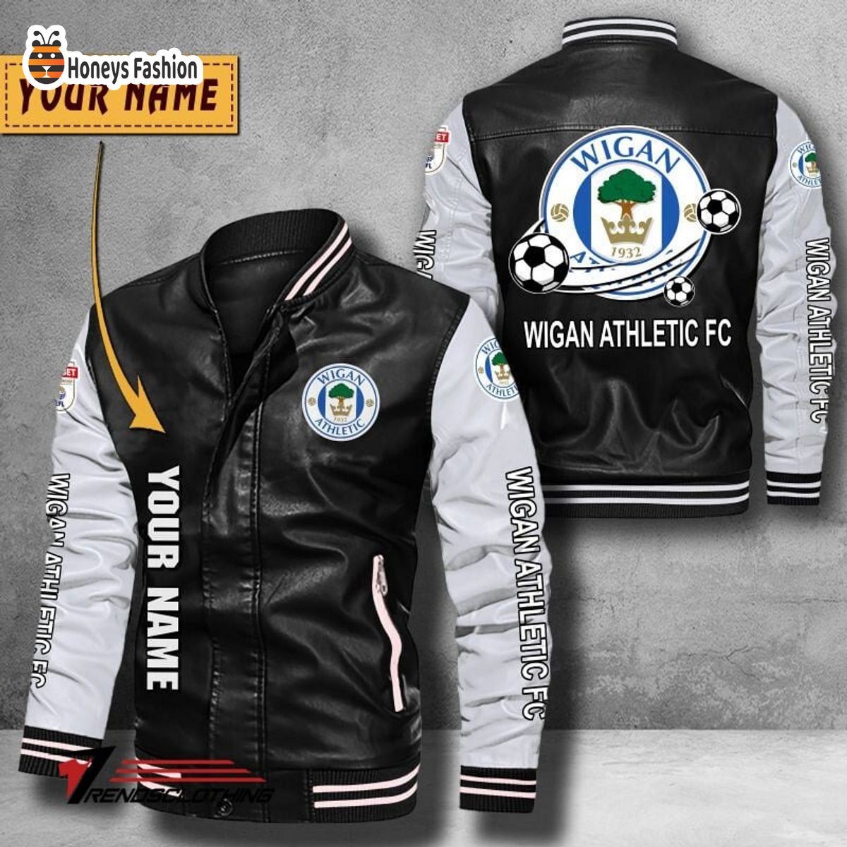 Wigan Athletic Custom Name Leather Bomber Jacket