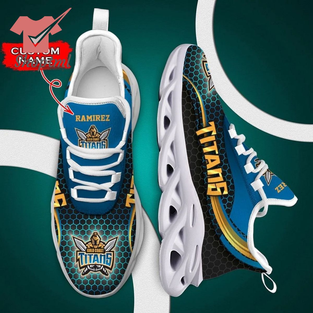 Gold Coast Titans NRL Custom name Max Soul Shoes