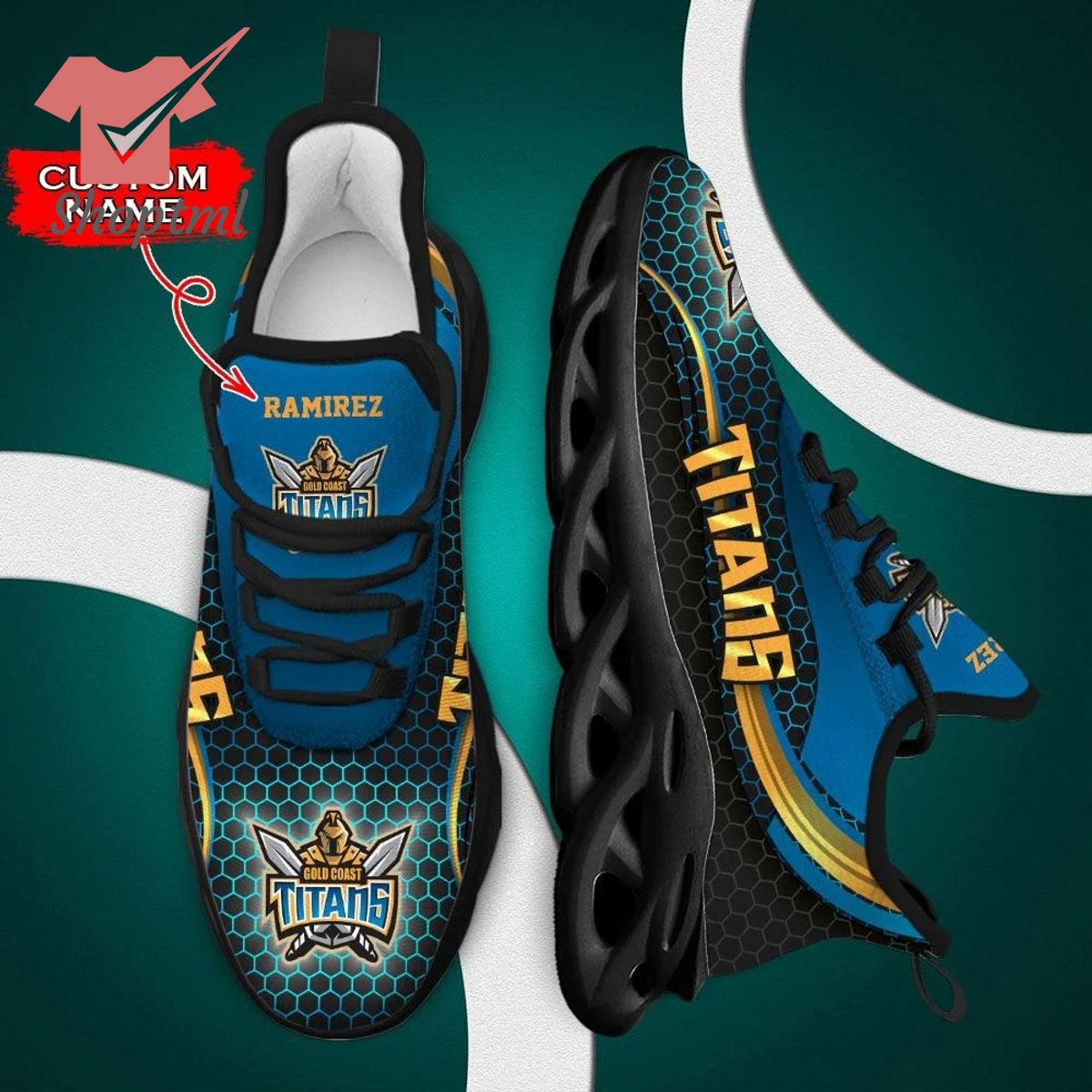 Gold Coast Titans NRL Custom name Max Soul Shoes