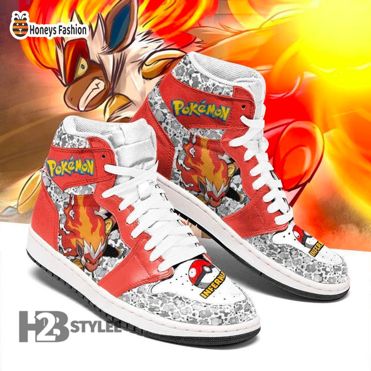 Infernape Fire Fighting Poke Ball Pokemon Air Jordan High Sneaker