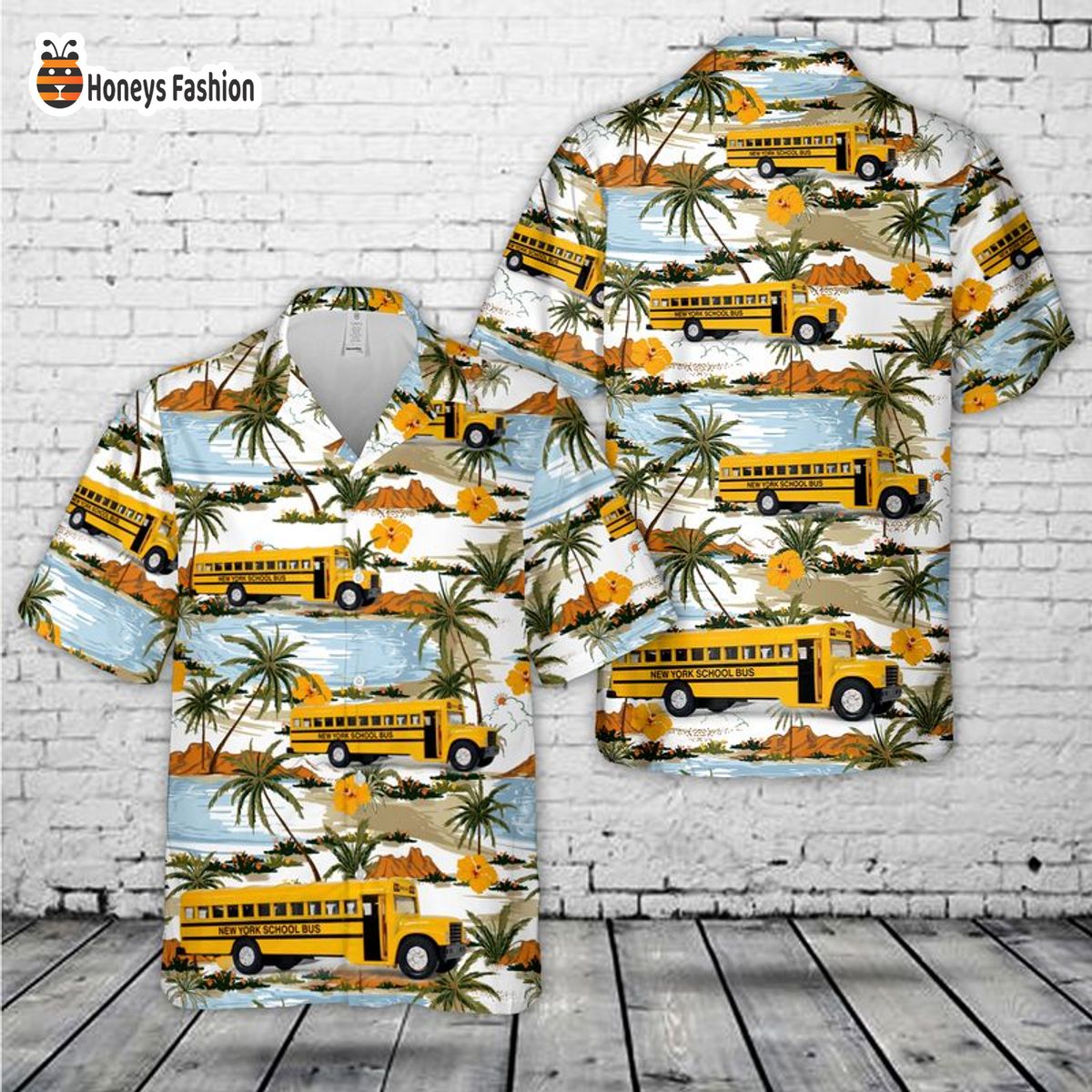 New York Yellow School Bus Hawaiian Shirt