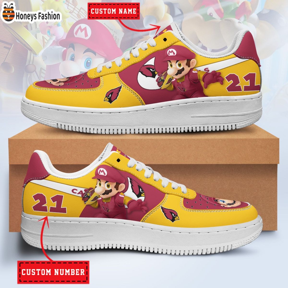 Arizona Cardinals Mario NFL Personalized Air Force 1 Shoes