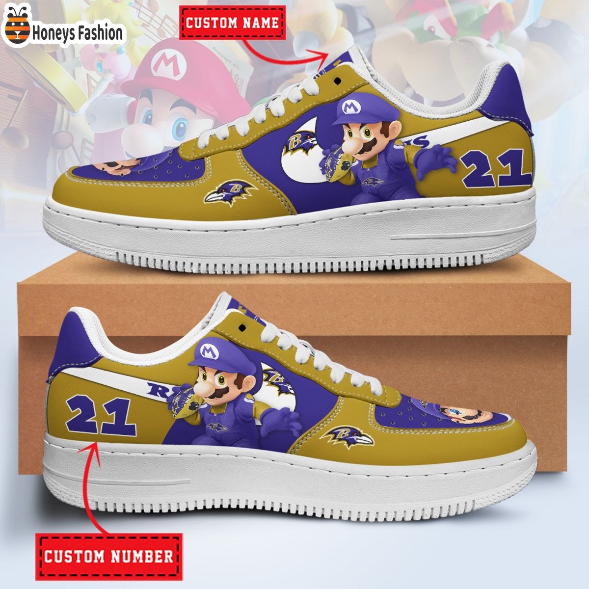Baltimore Ravens Mario NFL Personalized Air Force 1 Shoes