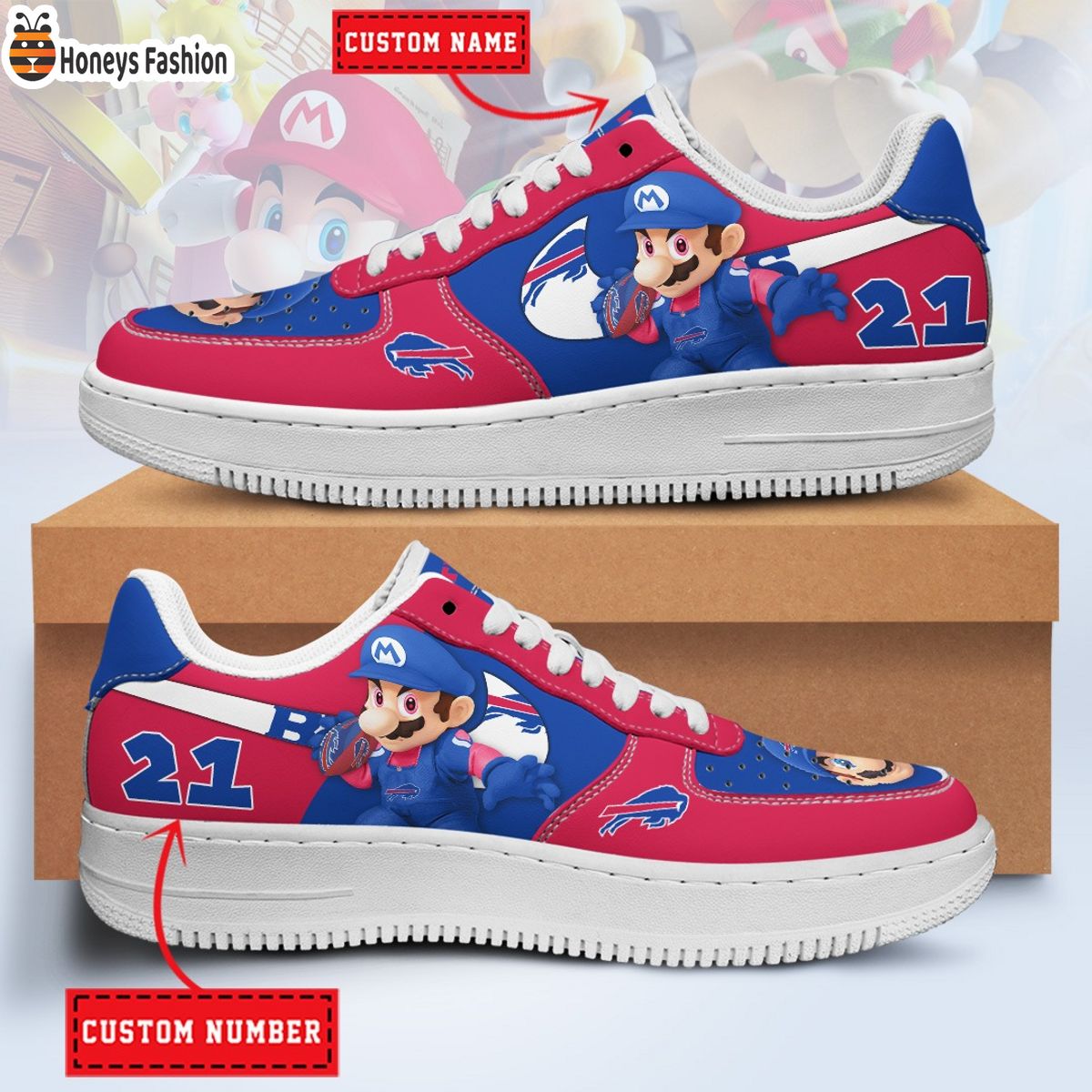 Buffalo Bills Mario NFL Personalized Air Force 1 Shoes