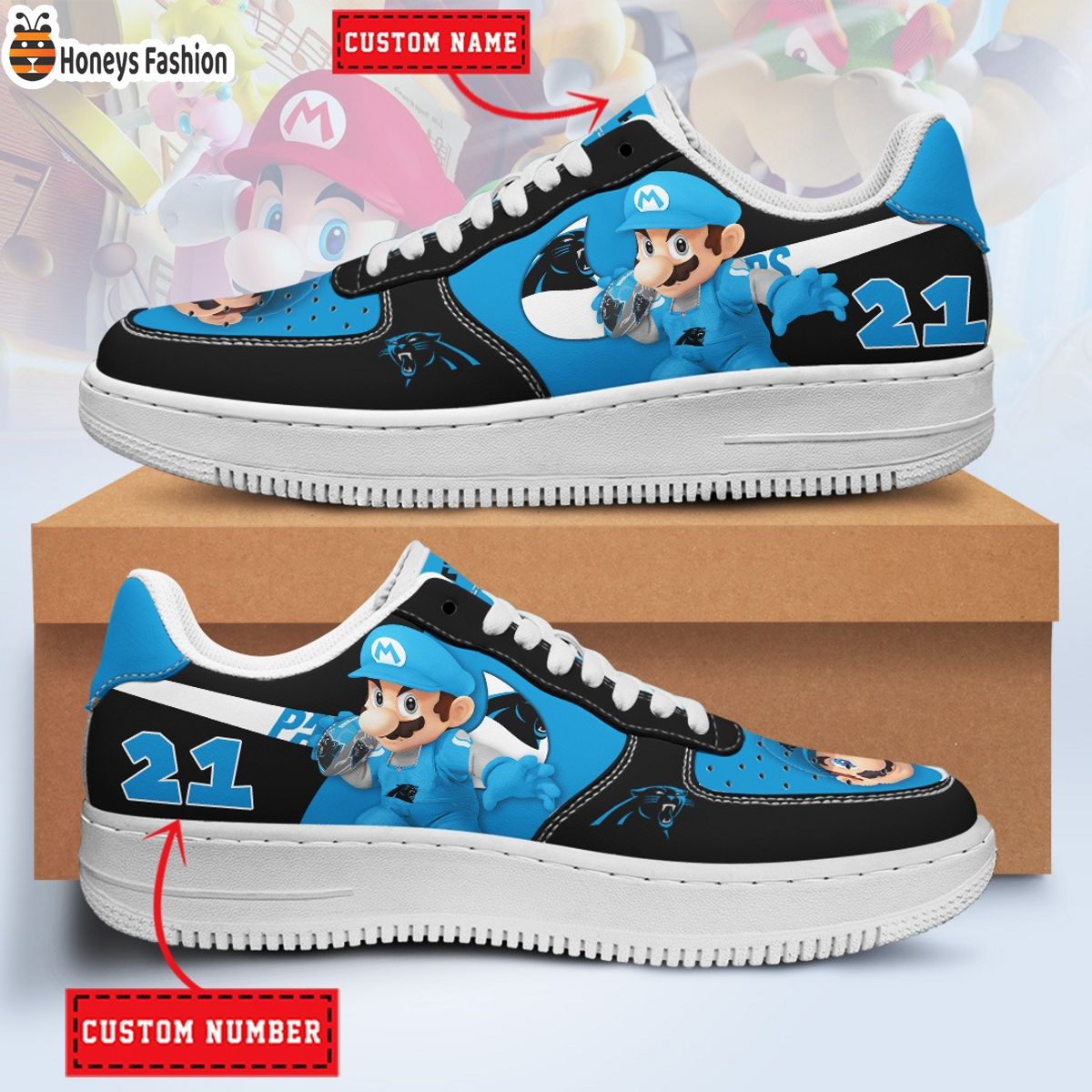 Carolina Panthers Mario NFL Personalized Air Force 1 Shoes