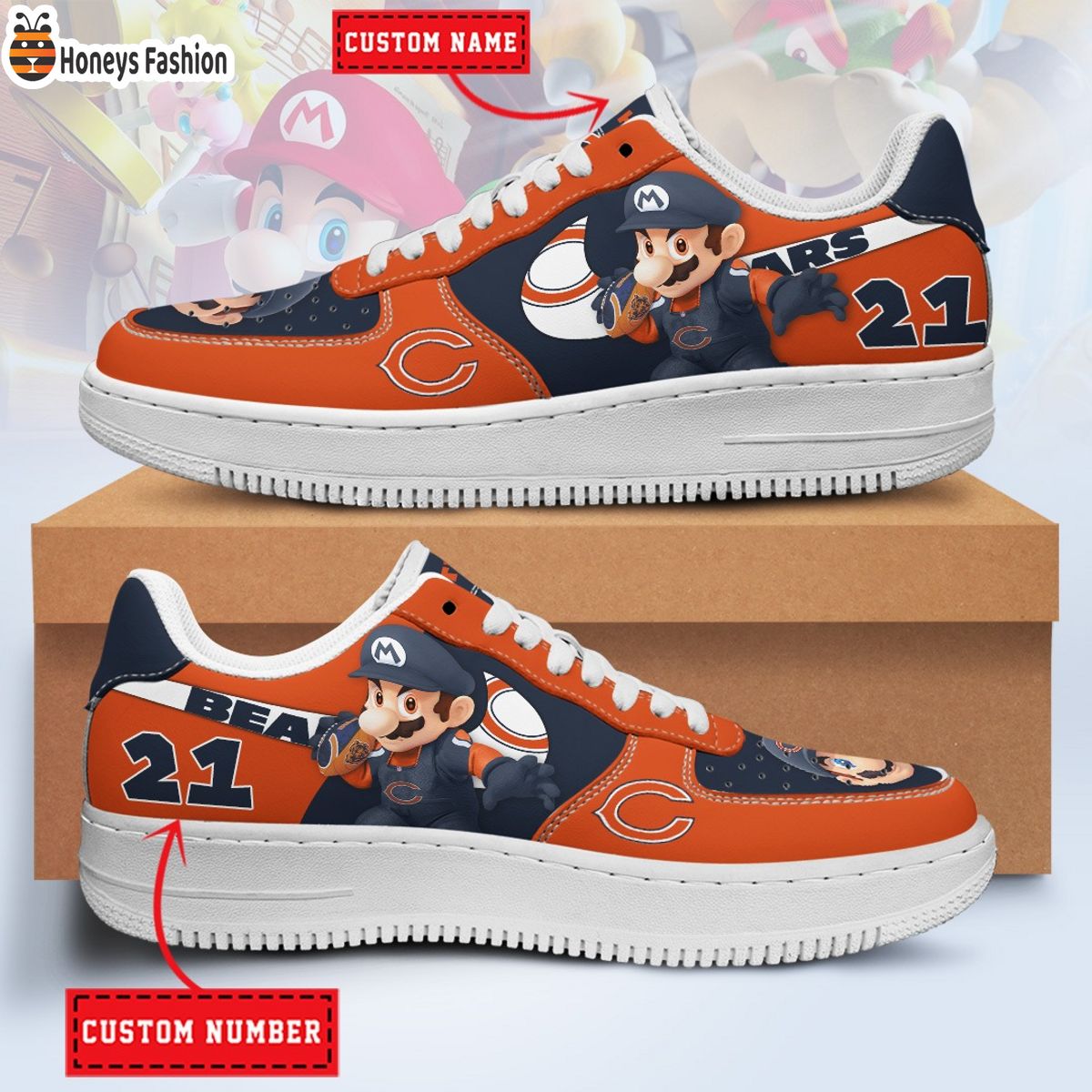 Chicago Bears Mario NFL Personalized Air Force 1 Shoes