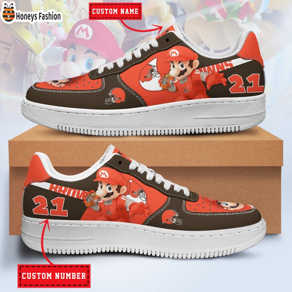Cleveland Browns Mario NFL Personalized Air Force 1 Shoes