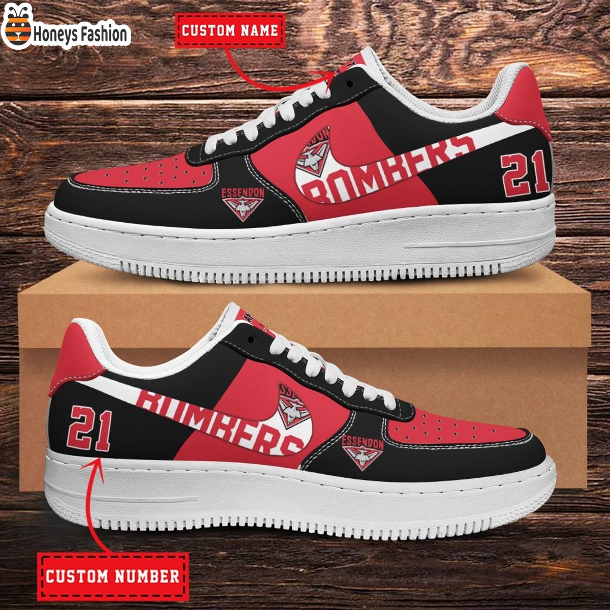 Essendon Bombers AFL Personalized Air Force 1 Shoes