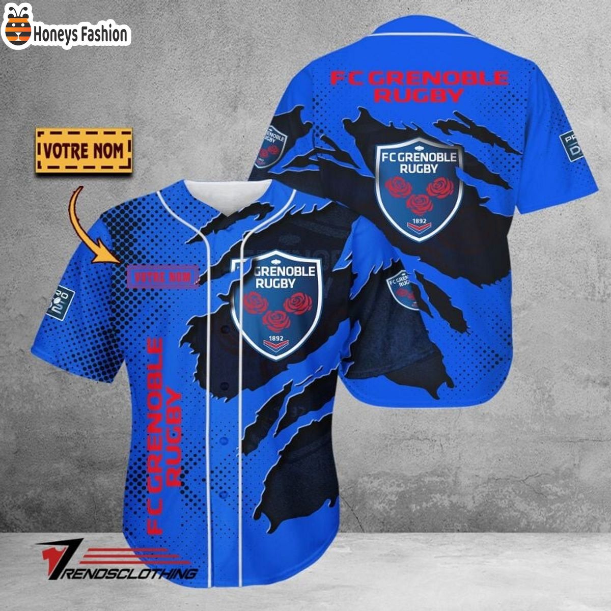 FC Grenoble Rugby Personalized Baseball Jersey