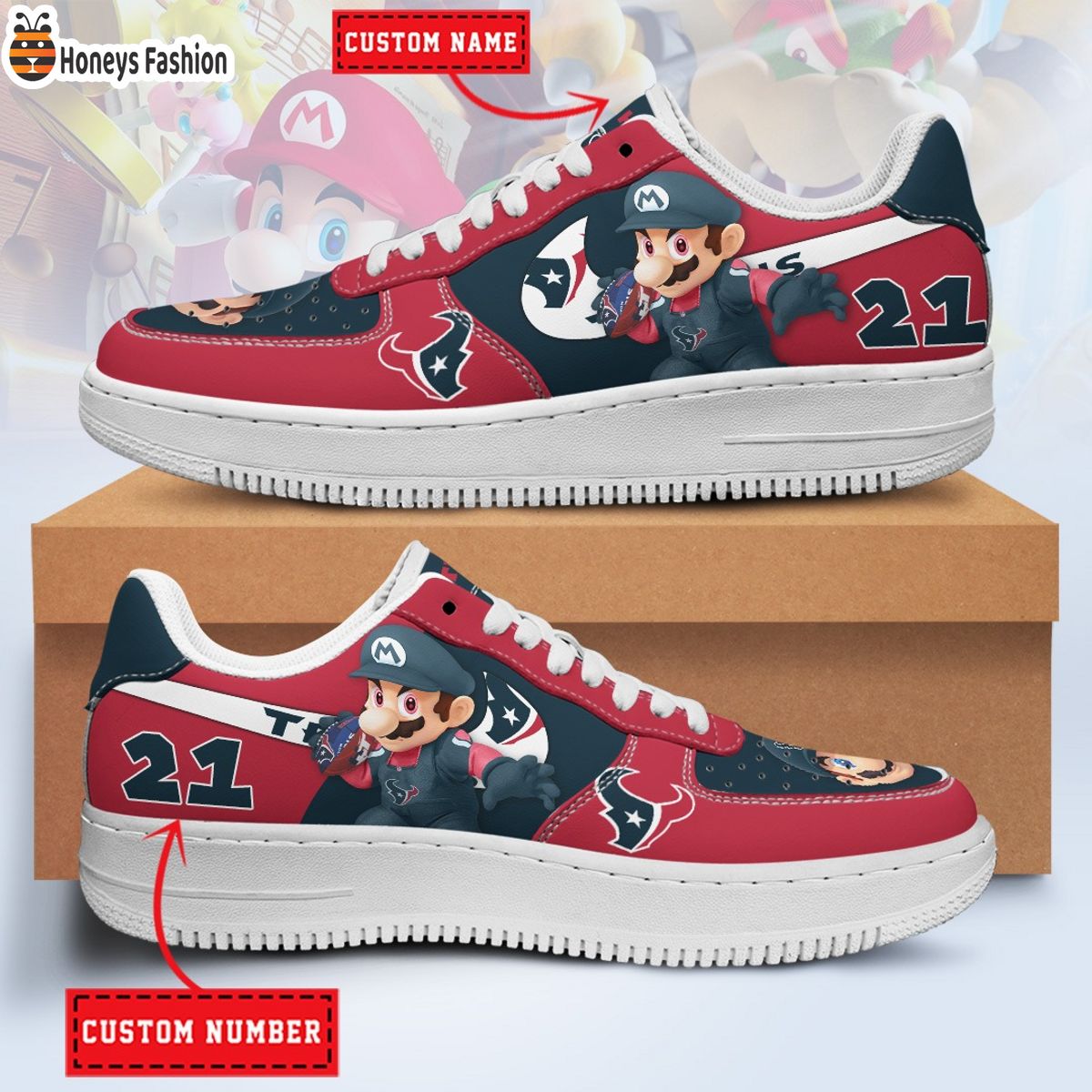 Houston Texans Mario NFL Personalized Air Force 1 Shoes