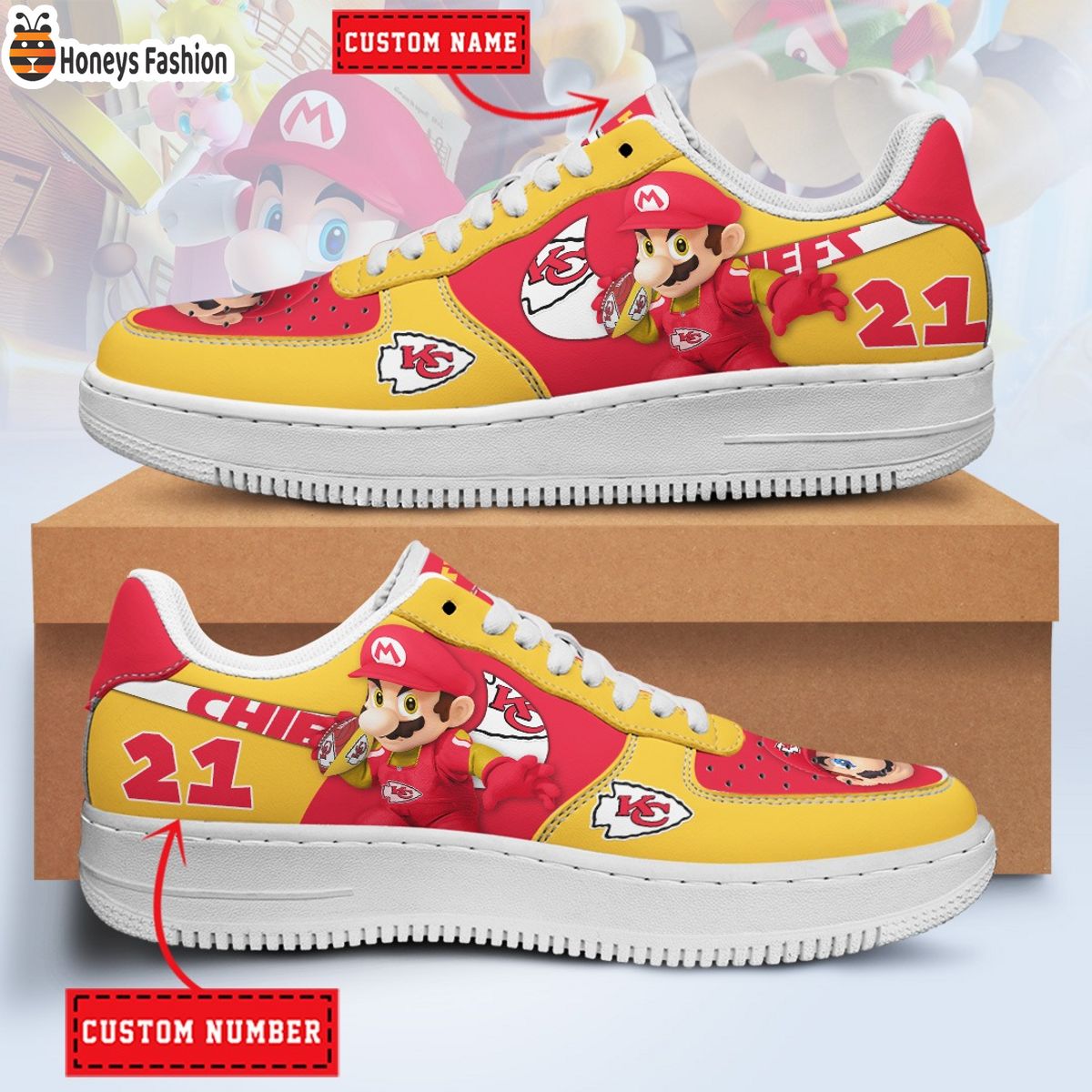 Kansas City Chiefs Mario NFL Personalized Air Force 1 Shoes