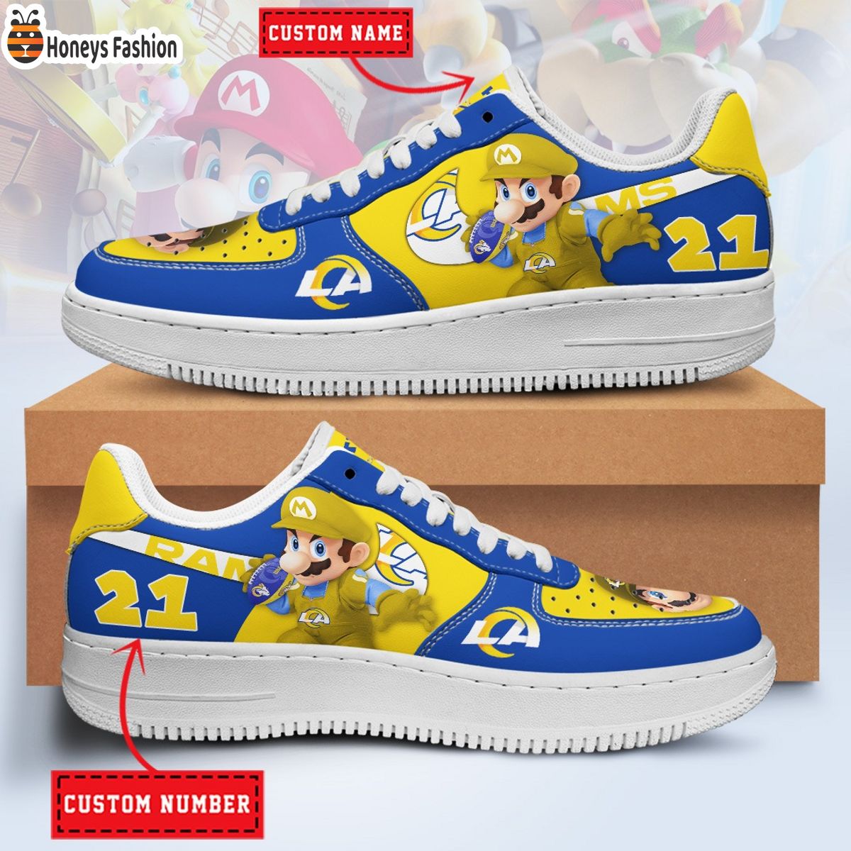 Los Angeles Rams Mario NFL Personalized Air Force 1 Shoes