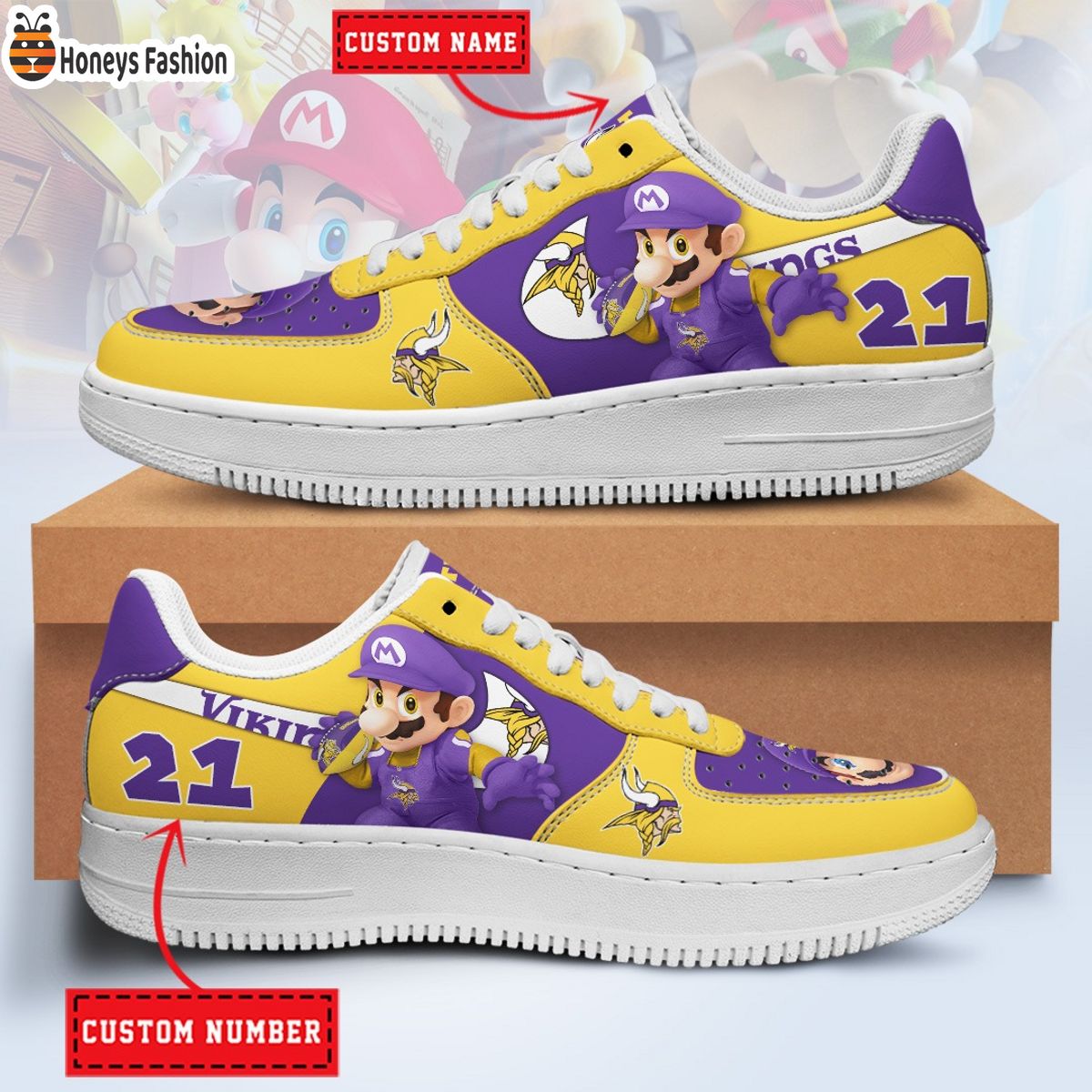 Minnesota Vikings Mario NFL Personalized Air Force 1 Shoes