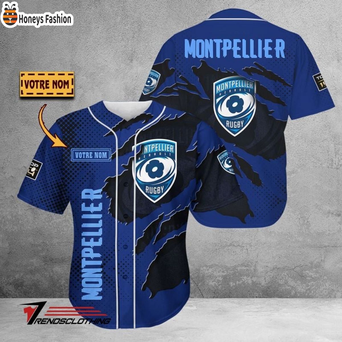 Montpellier Herault Rugby Personalized Baseball Jersey