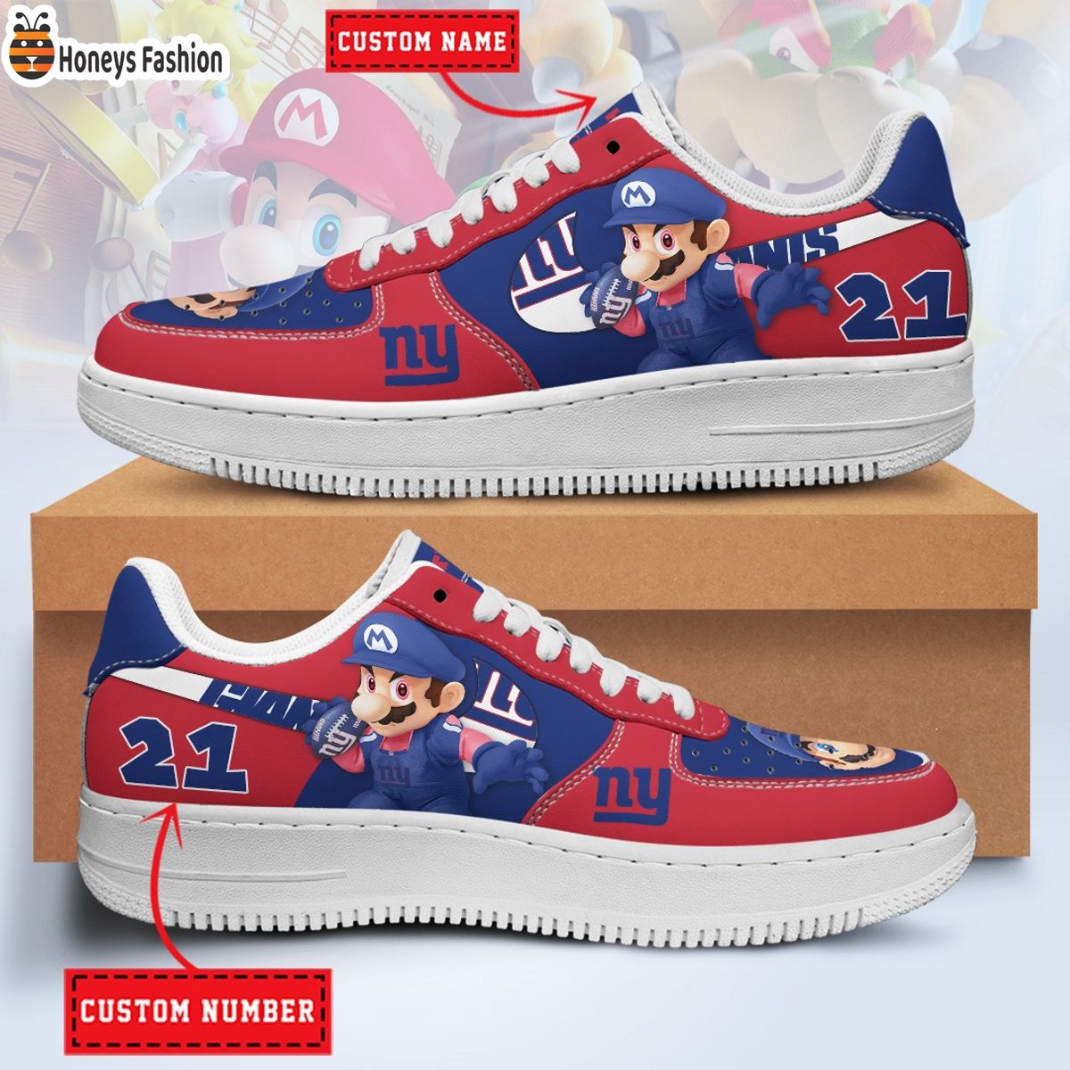 New York Giants Mario NFL Personalized Air Force 1 Shoes