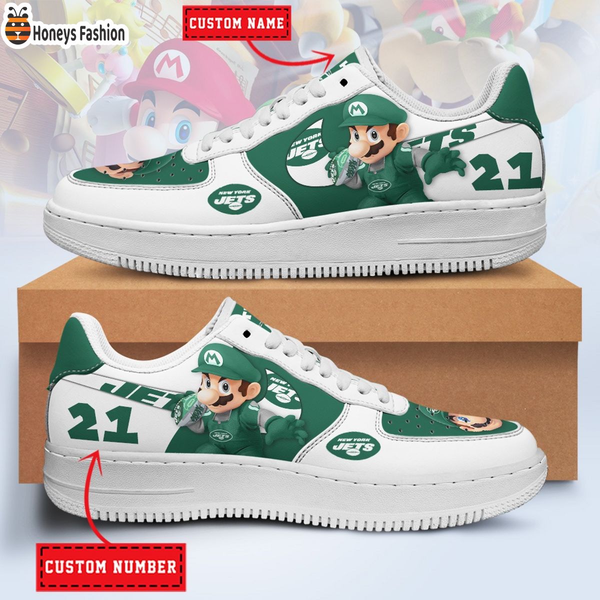 New York Jets Mario NFL Personalized Air Force 1 Shoes