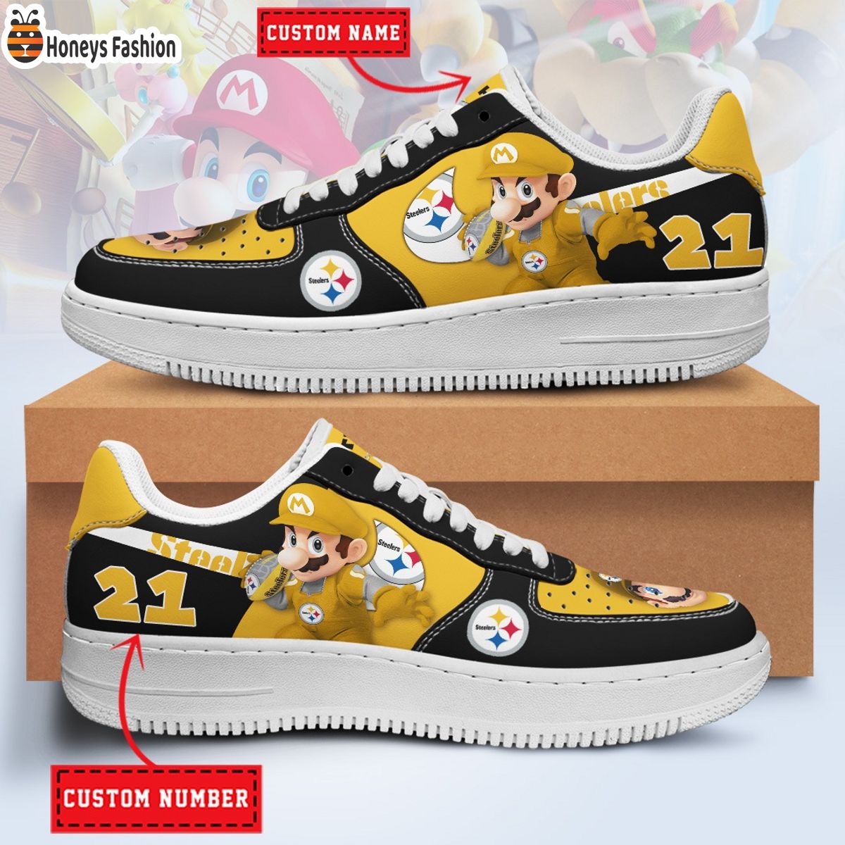 Pittsburgh Steelers Mario NFL Personalized Air Force 1 Shoes