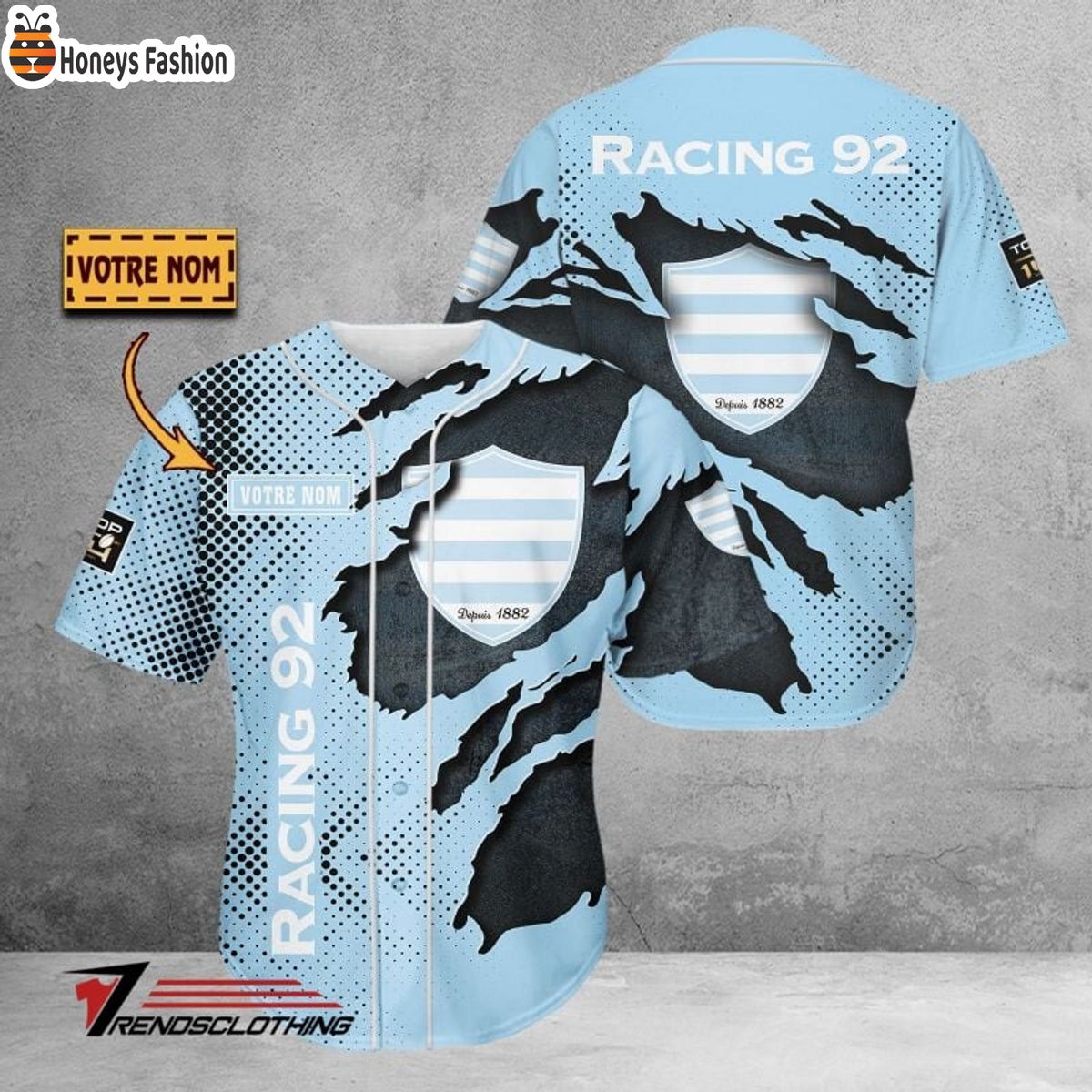 Racing 92 Personalized Baseball Jersey