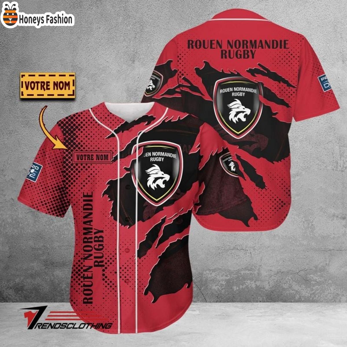 Rouen Normandie Rugby Personalized Baseball Jersey