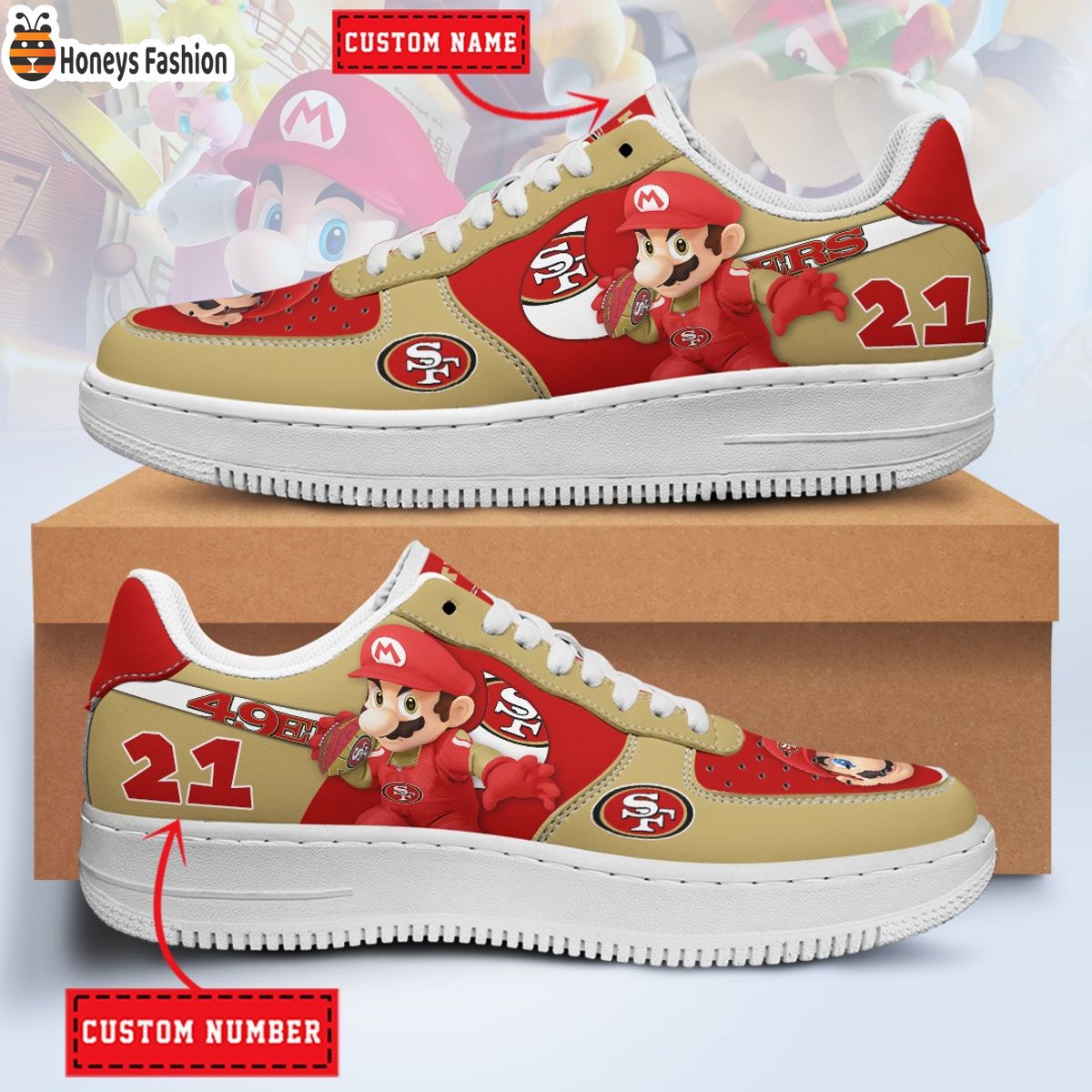 San Francisco 49ers Mario NFL Personalized Air Force 1 Shoes